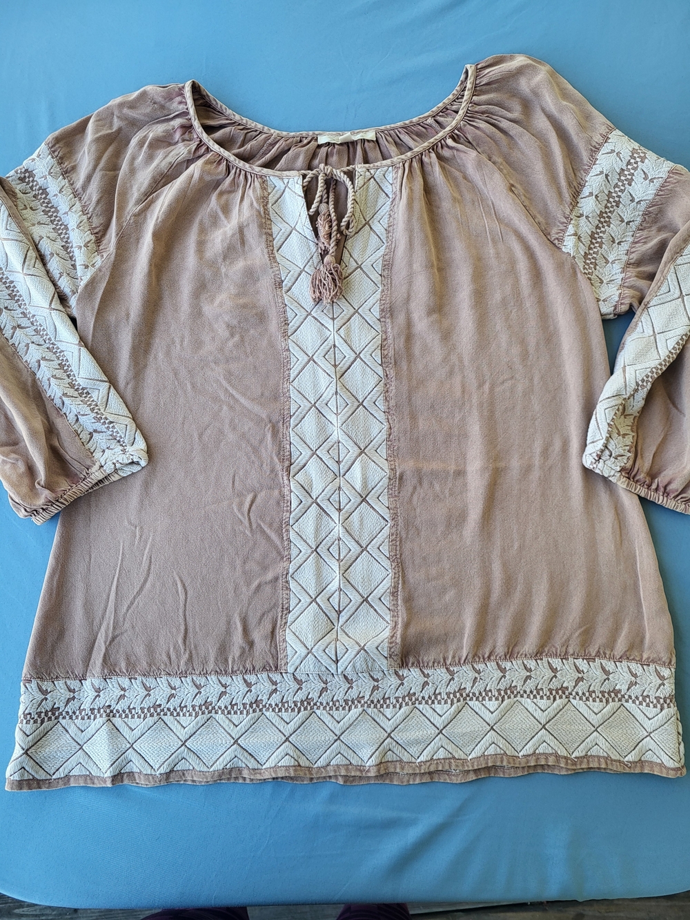 Boho Embroidered Peasant Top - Mauve Pink